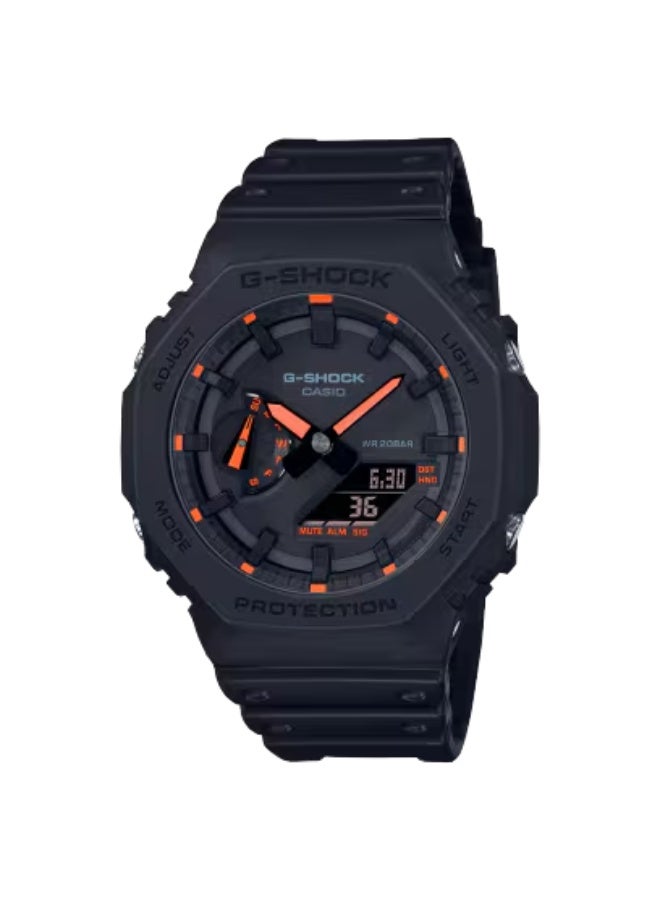 CASIO G-SHOCK GA-2100-1A4ER Matte Black Resin Band, Black Dial with Neon Accent Details, Carbon Core Guard, Shock Resistant, 200m Water Resistance, World Time, Stopwatch, Timer, LED Light
